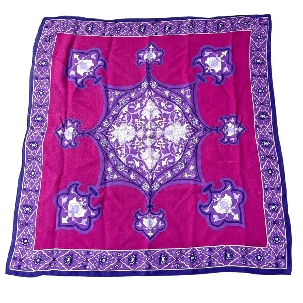 Vintage Oscar de la Renta Accessory Street Scarf Pink Purple Gray Soft Rayon